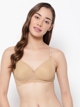 Clovia - Lace Solid Lightly Padded Full Cup Wire Free T-Shirt Bra - Beige