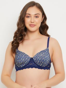 Clovia - Polyamide Printed Lightly Padded Full Cup Wire Free T-Shirt Bra - Blue