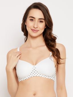 Clovia - Polyamide Printed Lightly Padded Full Cup Wire Free T-Shirt Bra - White