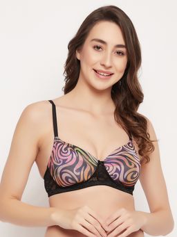 Clovia - Polyamide Printed Lightly Padded Full Cup Wire Free T-Shirt Bra - Black