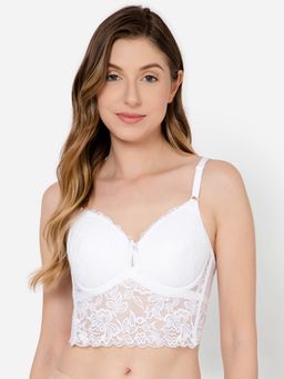 Clovia - Lace Lightly Padded Full Cup Underwired Bralette Bra - White