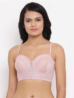 Clovia - Lace Lightly Padded Full Cup Underwired Balconette Bra - Pink