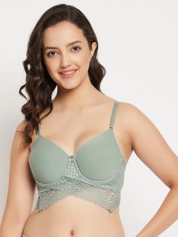 Clovia - Polyamide Solid Lightly Padded Full Cup Wire Free Bralette Bra - Green