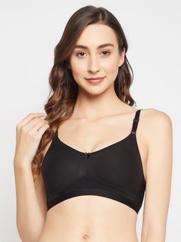 Clovia - Cotton Solid Lightly Padded Demi Cup Wire Free T-Shirt Bra - Black