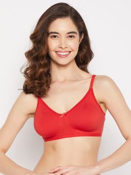Clovia - Cotton Solid Non-Padded Full Cup Wire Free T-Shirt Bra - Red