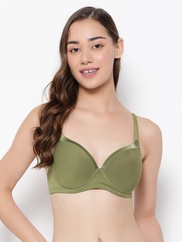 Clovia - Polyamide Solid Lightly Padded Demi Cup Underwired Push-Up Bra - Green