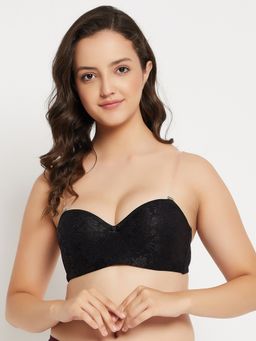 Clovia - Lace Lightly Padded Full Cup Underwired Balconette Bra - Black