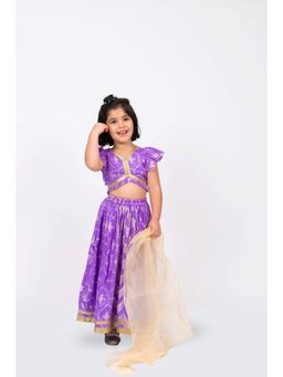 Elaisha - Girls Brocade Lace Embellished Choli with Lehenga & Dupatta (Set of 3)