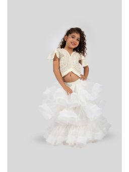 Elaisha - Flutter Sleeves Mirror Worked & Ruffle Choli with Lehenga (Set of 2)