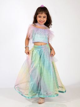 Elaisha - Girls Sleeveless Gradient Printed Choli with Lehenga & Dupatta (Set of 3)