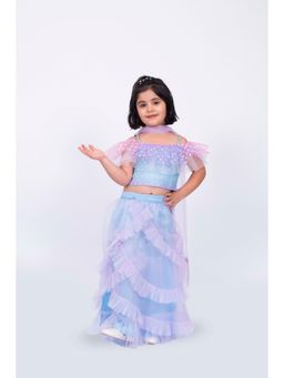 Elaisha - Girls Sleeveless Ruffled Detailed Choli with Lehenga & Dupatta (Set of 3)