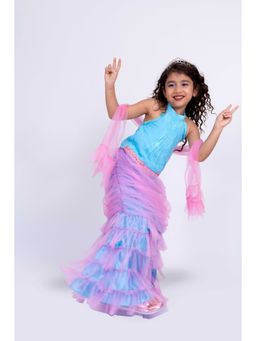 Elaisha - Girls Sleeveless Mermaid Shaped Choli with Lehenga & Dupatta (Set of 3)