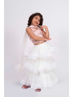 Elaisha - Girls Sleeveless Sequence Worked Choli with Lehenga & Dupatta (Set of 3)