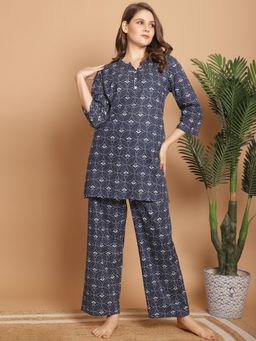 Indreams - Ethnic Motifs Printed Mandarin Collar Night suit (Set of 2)