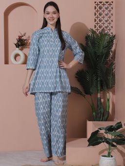Indreams - Printed Pure Cotton Kurti With Pyjamas (Set of 2)