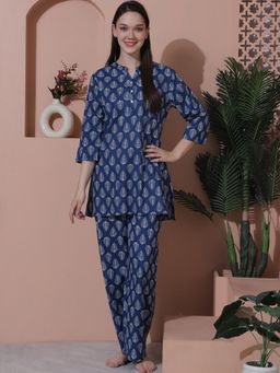 Indreams - Printed Pure Cotton Kurti With Pyjamas (Set of 2)