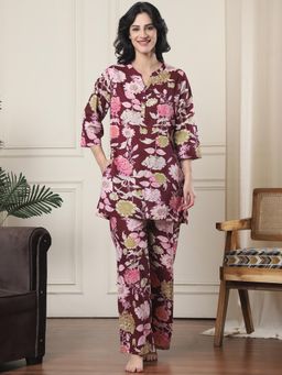 Indreams - Women Floral Printed Pure Cotton Night suit (Set of 2)