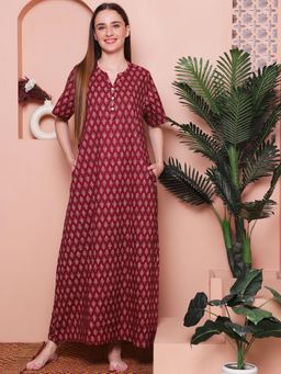 Indreams - Printed Pure Cotton Maxi Nightdress