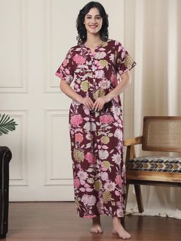 Indreams - Women Printed Pure Cotton Maxi Nightdress