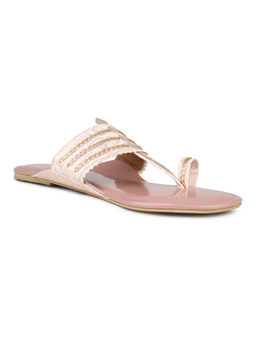 Inc.5 - Women Peach Festive Flat Kolhapuris