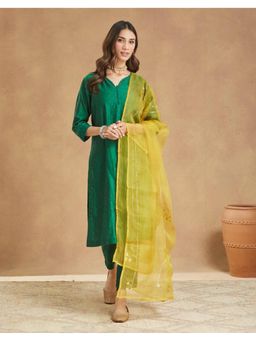 Fabindia - Mustard Silk Hand Embroidered Dupatta