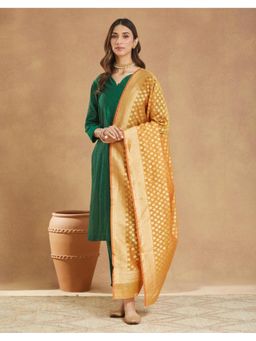 Fabindia - Yellow Cotton Silk Blend Banarsi Dupatta