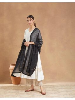 Fabindia - Black Cotton Silk Hand Embroidered Dupatta