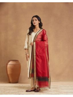 Fabindia - Maroon Cotton Silk Blend Dupatta