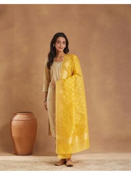 Fabindia - Yellow Cotton Silk Blend Dupatta