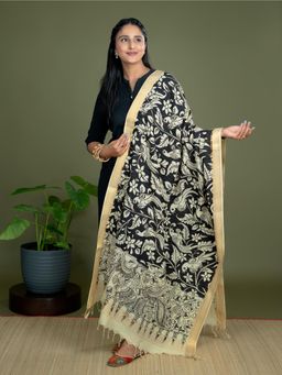 Ushvii - Kalpa Black Kalamkari Dupatta