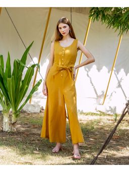 Missprint - Ochre Marine Mustard Jumpsuit With Belt (Set of 2)
