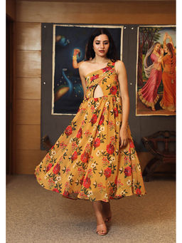 Gulabo Jaipur - Sarah Yellow Georgette Sleeveless Midi Dress