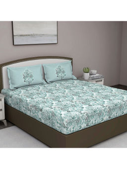 GM - Green Baroque 180 Tc Cotton Queen Bedsheet With 2 Pillow Covers