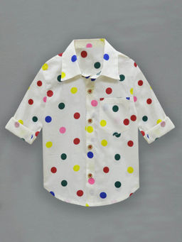 A.T.U.N. - Cream Classic Geometric Printed Cotton Casual Shirt