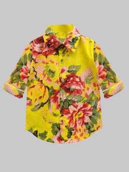 A.T.U.N. - Yellow Floral Printed Pure Cotton Regular Fit Casual Shirt