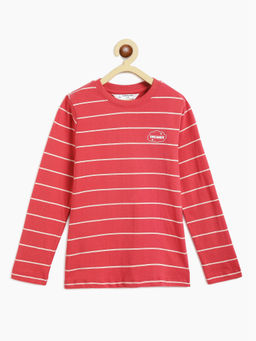 Campana - Lily Long Sleeves Striped T-Shirt - Coral Red & Pink