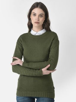 CRIMSOUNE CLUB - Women Olive Green Fitted Sweater