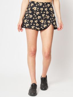 ZASTRAA - Women High-Rise Floral Printed Skorts - Black