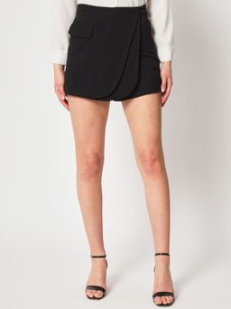 ZASTRAA - Women Black High-Rise Crossover Mini Skorts