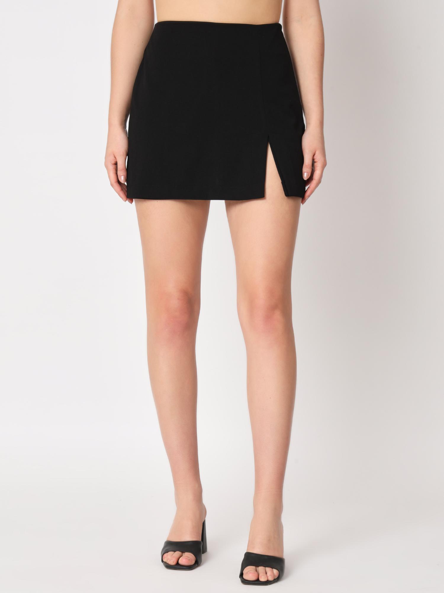 zastraa Black Side Slit Scuba Mini Skorts-picture-21