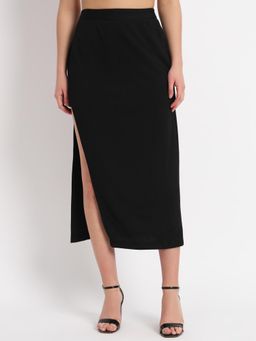 ZASTRAA - Side Slit Straight Midi Skirt With Attached Shorts - Black