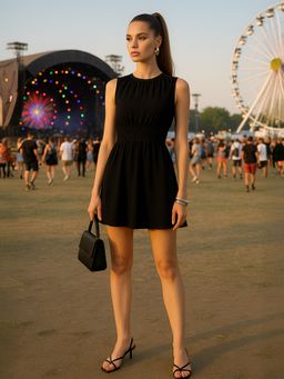 Don’t be basic - Women Black Solid Flared Sleeveless Mini Dress