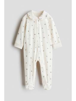 H&M - Girls White Collared Cotton Sleepsuit