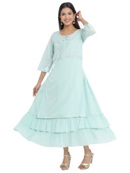 Juniper - Sage Green Cotton Embroidered Layered Maxi Dress with Dori Tassels