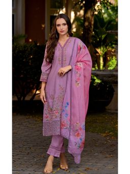 Autumnlane - Hetal Orchid Full Embroidery Pakistani Kurta Pant with Dupatta (Set of 3)