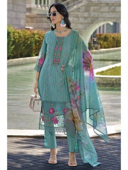 Autumnlane - Jashan Teal Heavy Embroidered Pakistani Kurta with Pant and Dupatta (Set of 3)