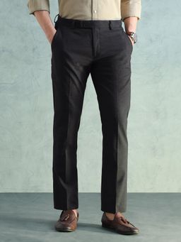 Arrow - Black Self Design Polyester Slim Trouser