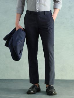 Arrow - Blue Self Design Polyester Slim Trouser