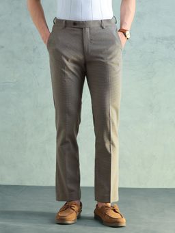 Arrow - Brown Self Design Polyester Slim Trouser