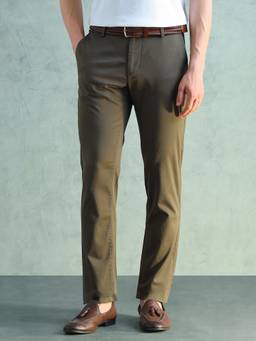 Arrow Sports - Olive Solid Cotton Slim Trouser